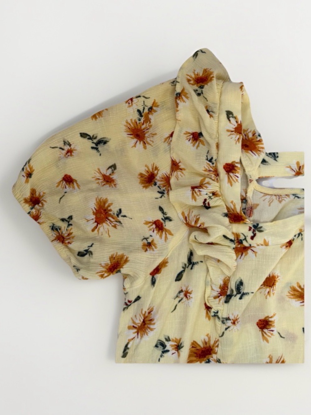 Sunflower Floral Ruffle Blouse Button Front Boho Cottagecore Yellow Plus Size 0X - Picture 4 of 12